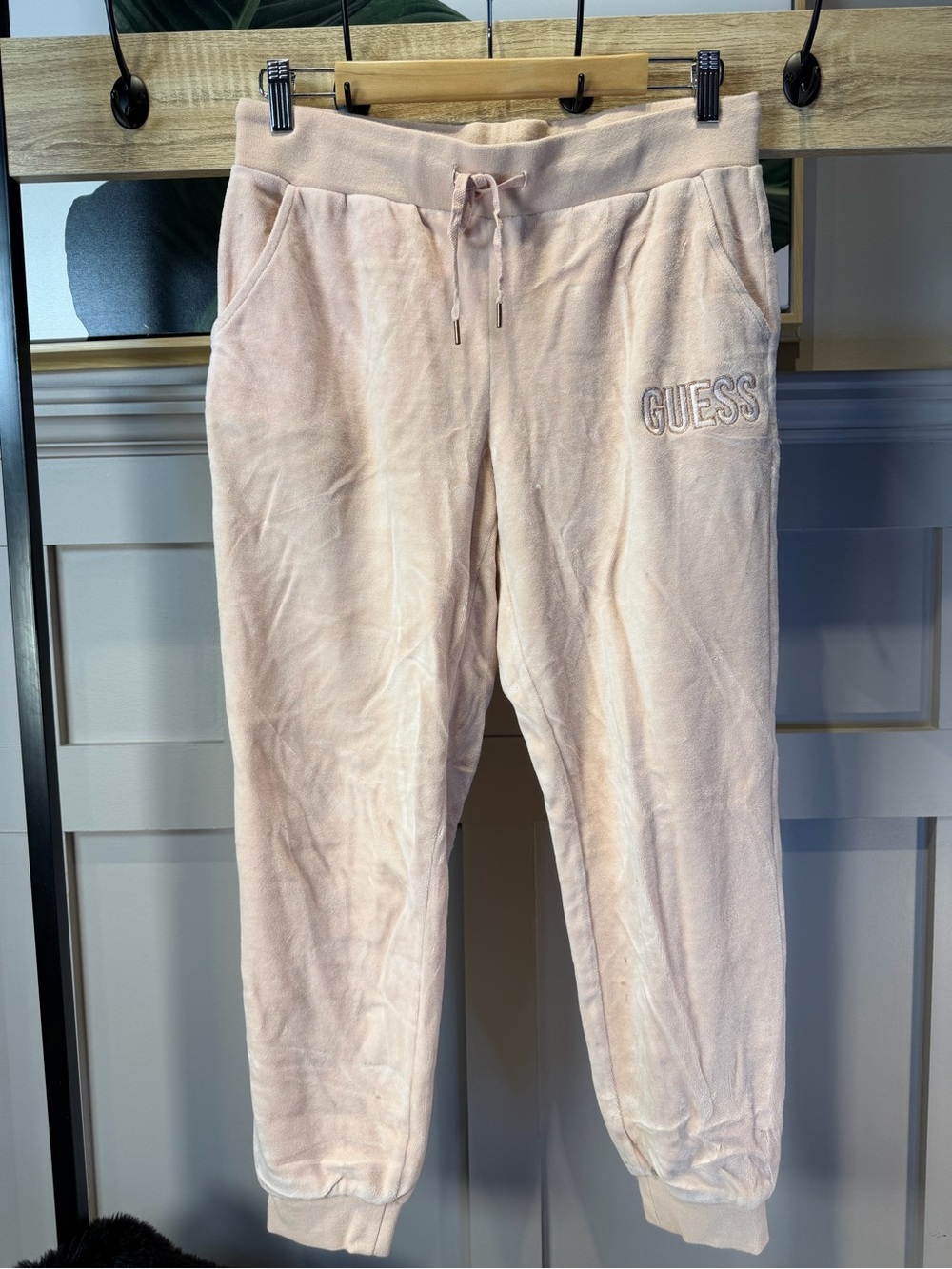 Guess Eco Valerie joggers are crafted from soft pink velour embroidered logo S